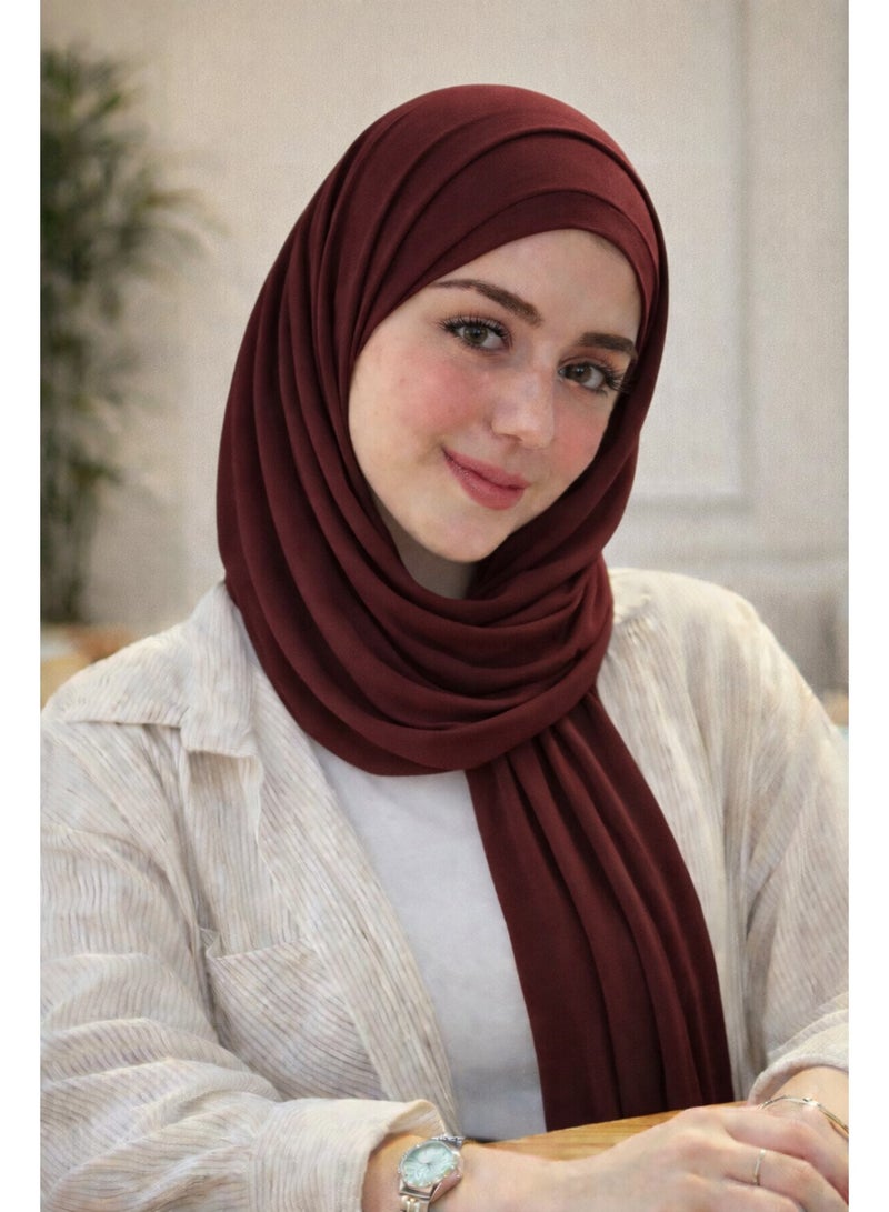 طقم طرحة مع بندانة   قطن ليكرا  باللون النبيتي مريح وثبات مثالي  مقاس 2م × 60سم - Image 2